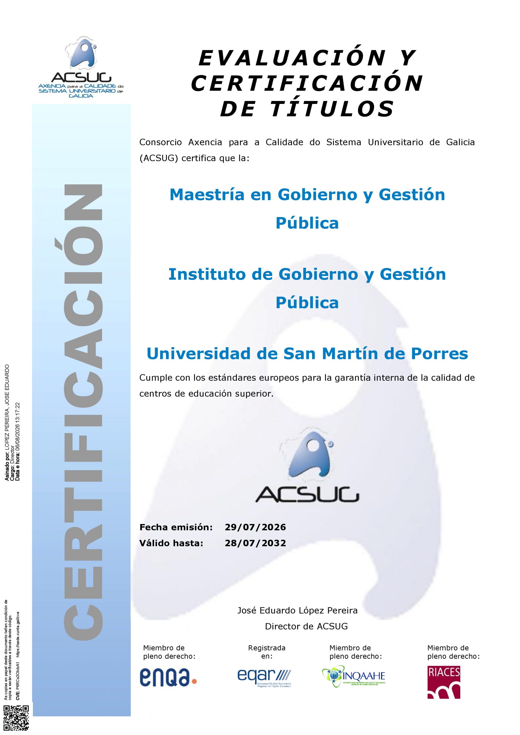 Certificado de Acreditación Internacional ACSUG - IGGP USMP